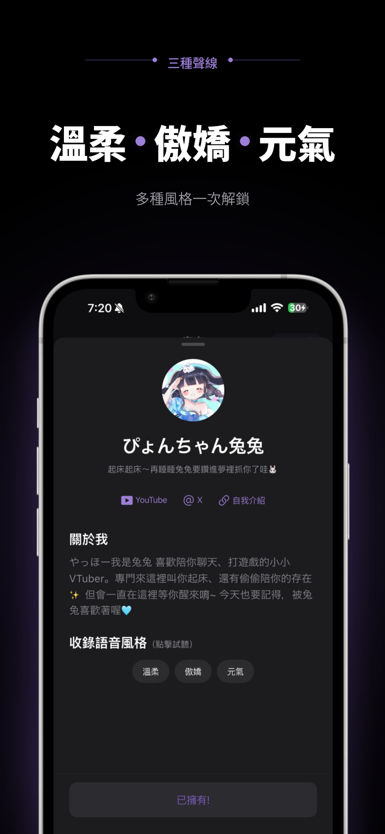 Vwake VTuber 角色詳情頁